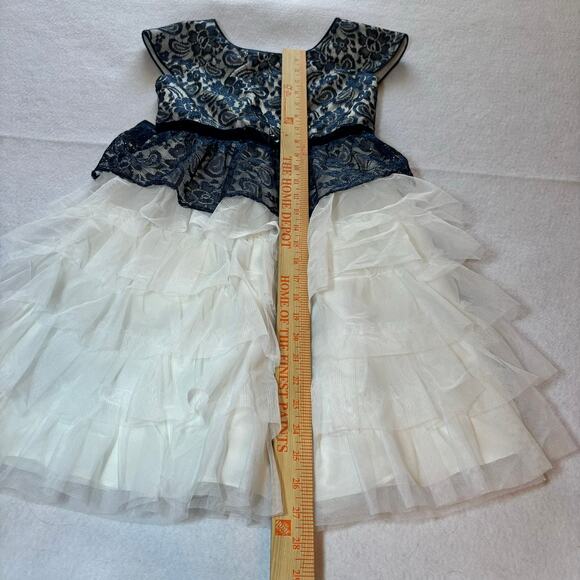 Jona Michelle Navy Blue White Lace Peplum Tiered Tulle Fancy Party Dress Size 10 - Picture 4 of 6